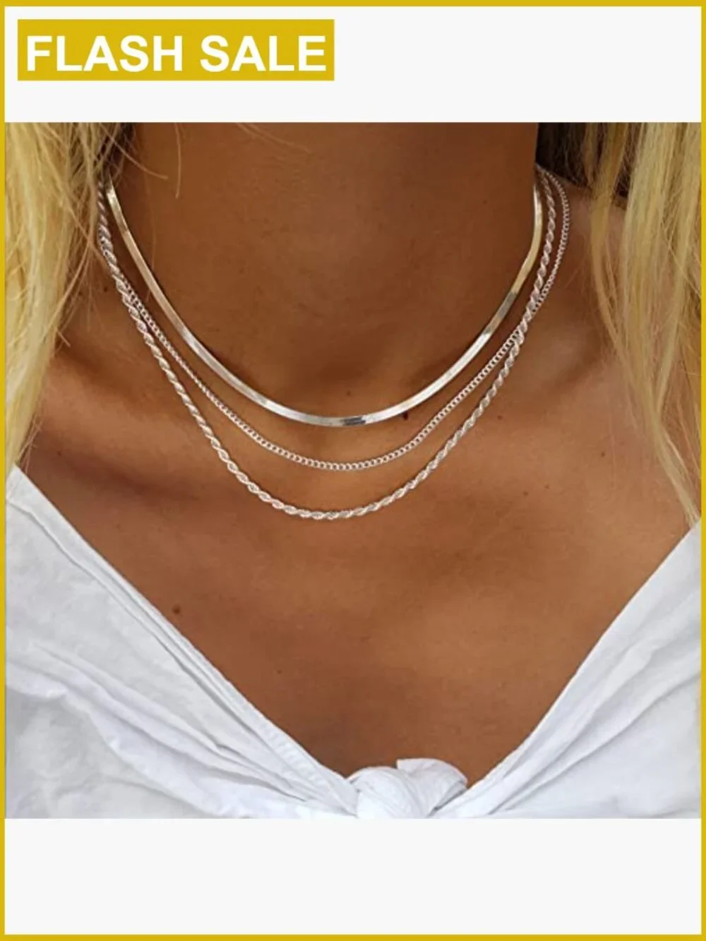 3 Piece Dainty Gold Layered Necklace Set 14-18.5 Inch - Picture 2 of 7
